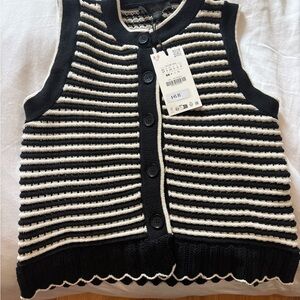 Striped Black and White Women's Sweater Vest